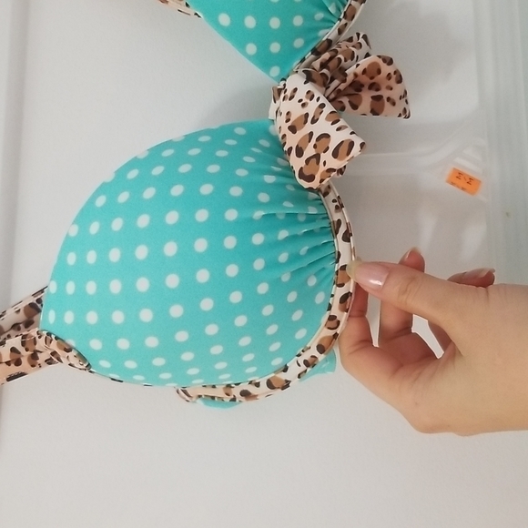 Blue White Polka  Dot Leopard Print Bikini Set Small - Picture 5 of 6